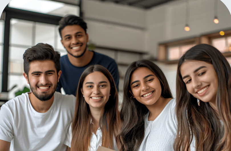 Auf dem Bild sind mehrere Schüler*innen der internationalen Färderklasse zu sehen, welche ihre Lernunterlagen in den Händen halten.