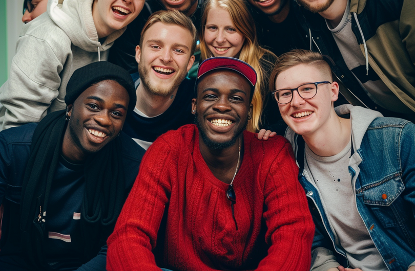 Auf dem Bild sind mehrere Schüler auf einem Gruppenfoto zu sehen. Alle lächeln in die Kamera.